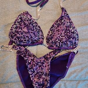 Competition Bikini from Angel Competition Bikinis. Purple with rhinestones.